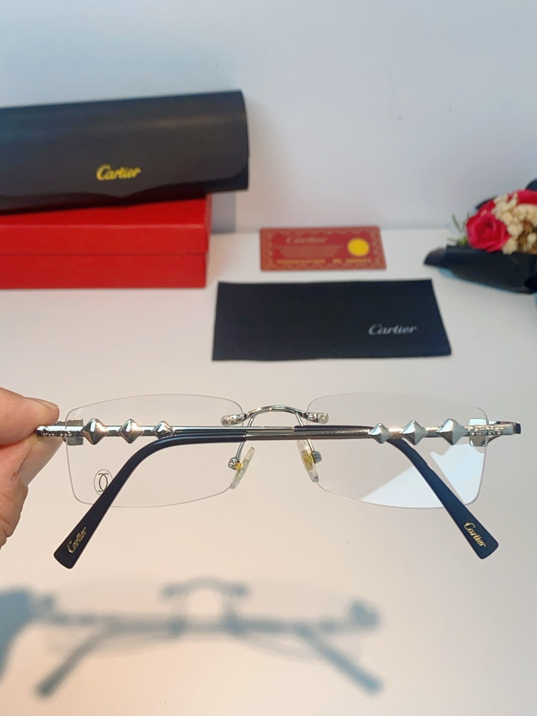 Cartier卡地亚 2026新春款复古简约方形无边框男士大脸墨镜斯文痞帅防紫外线太阳镜女韩版潮 男女通
