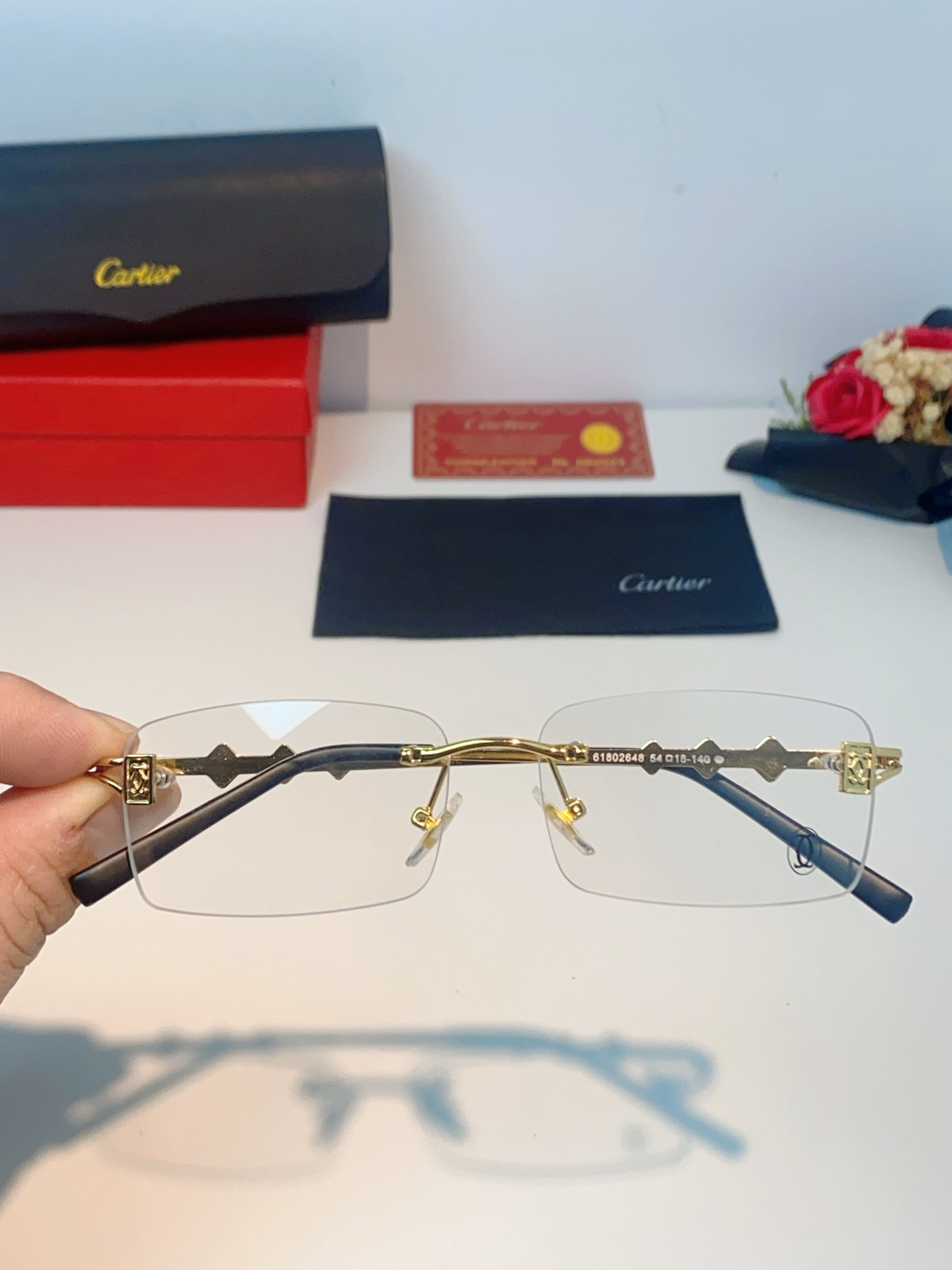 Cartier卡地亚 2026新春款复古简约方形无边框男士大脸墨镜斯文痞帅防紫外线太阳镜女韩版潮 男女通