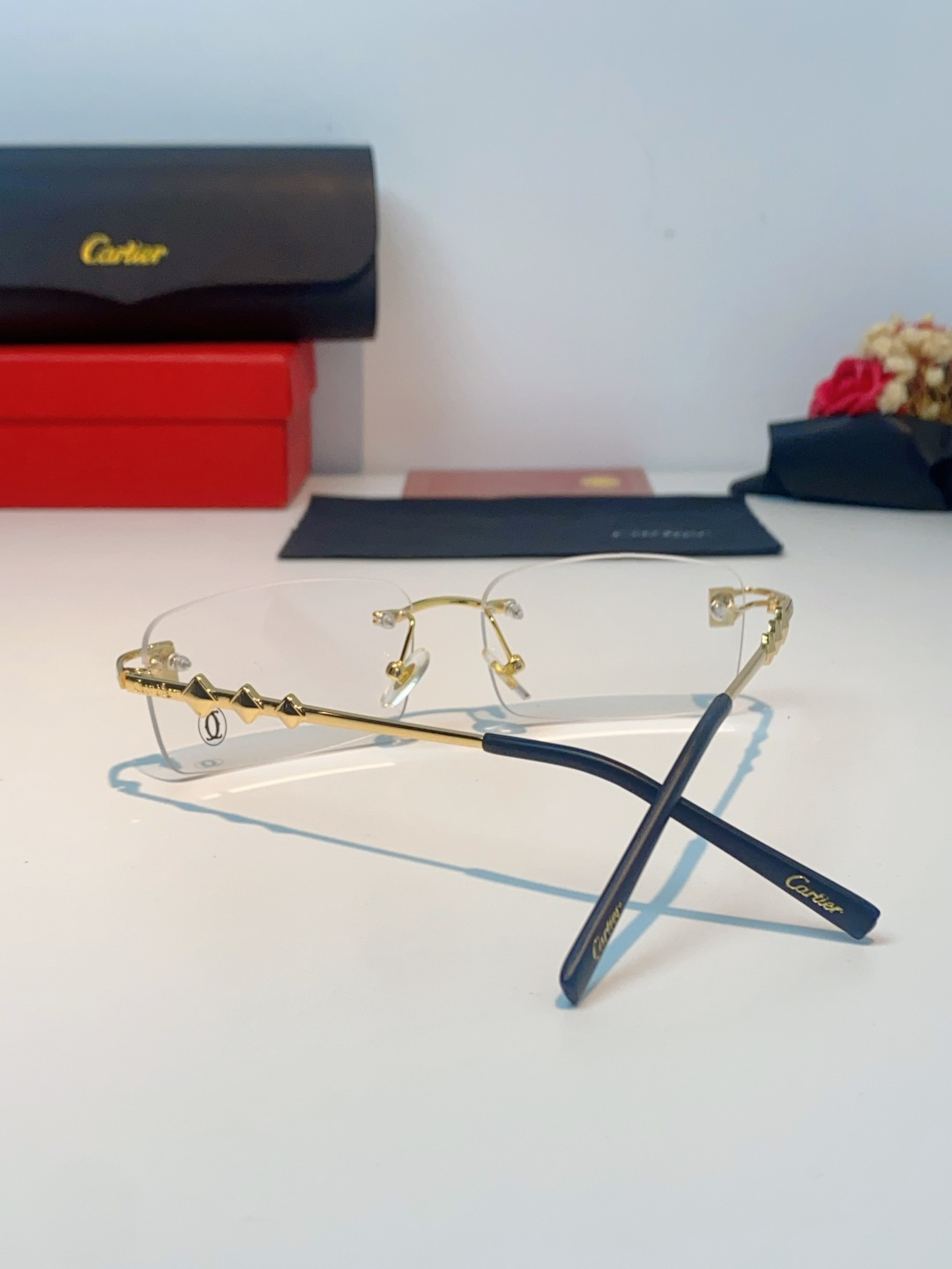 Cartier卡地亚 2026新春款复古简约方形无边框男士大脸墨镜斯文痞帅防紫外线太阳镜女韩版潮 男女通