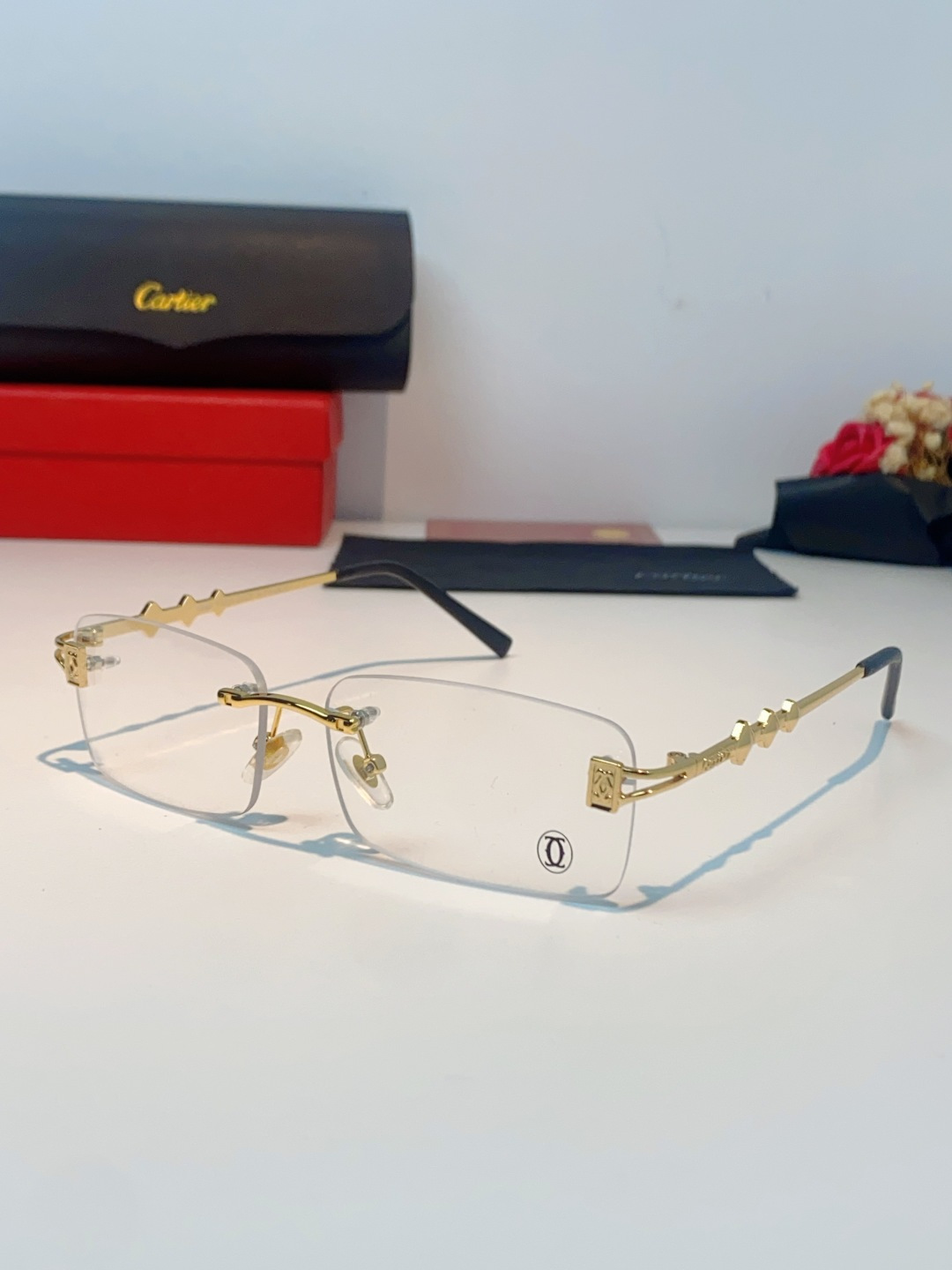 Cartier卡地亚 2026新春款复古简约方形无边框男士大脸墨镜斯文痞帅防紫外线太阳镜女韩版潮 男女通