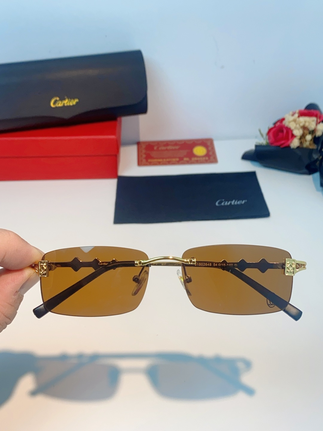 Cartier卡地亚 2026新春款复古简约方形无边框男士大脸墨镜斯文痞帅防紫外线太阳镜女韩版潮 男女通