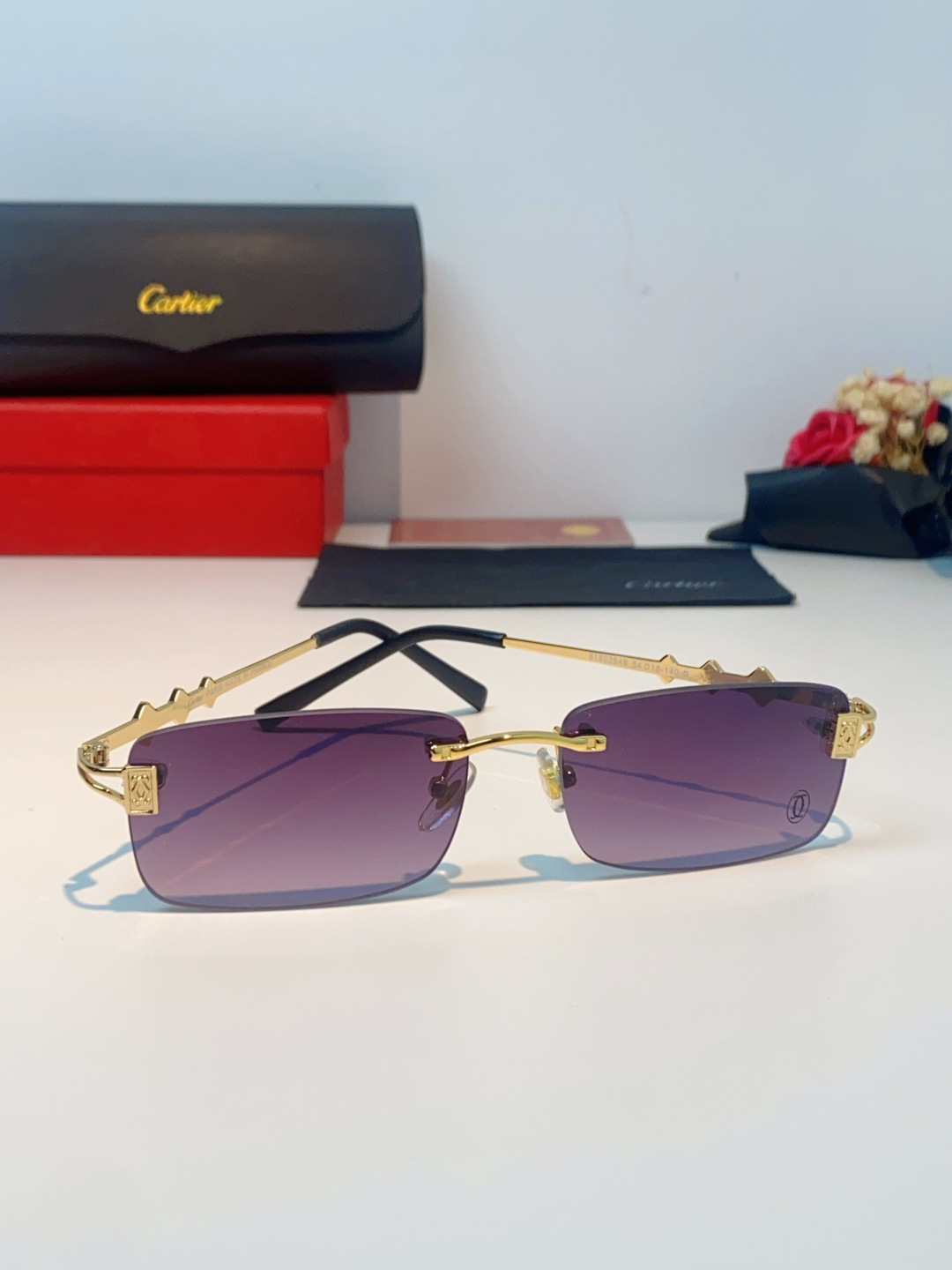 Cartier卡地亚 2026新春款复古简约方形无边框男士大脸墨镜斯文痞帅防紫外线太阳镜女韩版潮 男女通