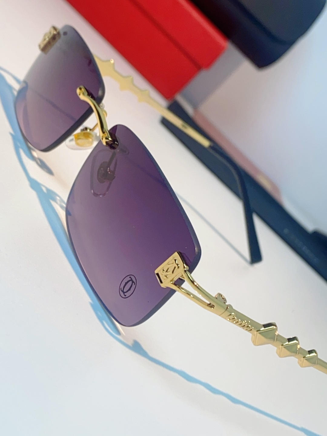 Cartier卡地亚 2026新春款复古简约方形无边框男士大脸墨镜斯文痞帅防紫外线太阳镜女韩版潮 男女通