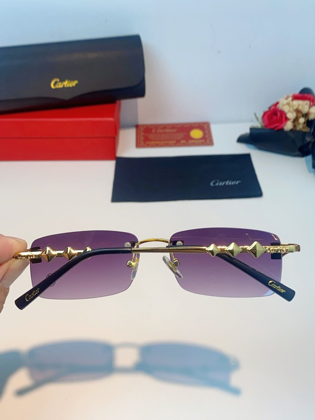 Cartier卡地亚 2026新春款复古简约方形无边框男士大脸墨镜斯文痞帅防紫外线太阳镜女韩版潮 男女通