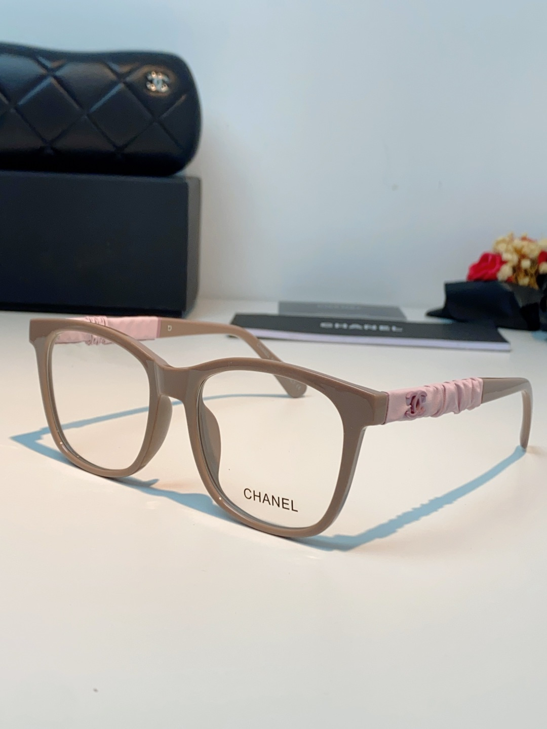 Chanel 香奈儿小红书富家千金高颜值眼镜框女皱褶皮素颜神器香槟咖近视眼镜架女士墨镜光学镜