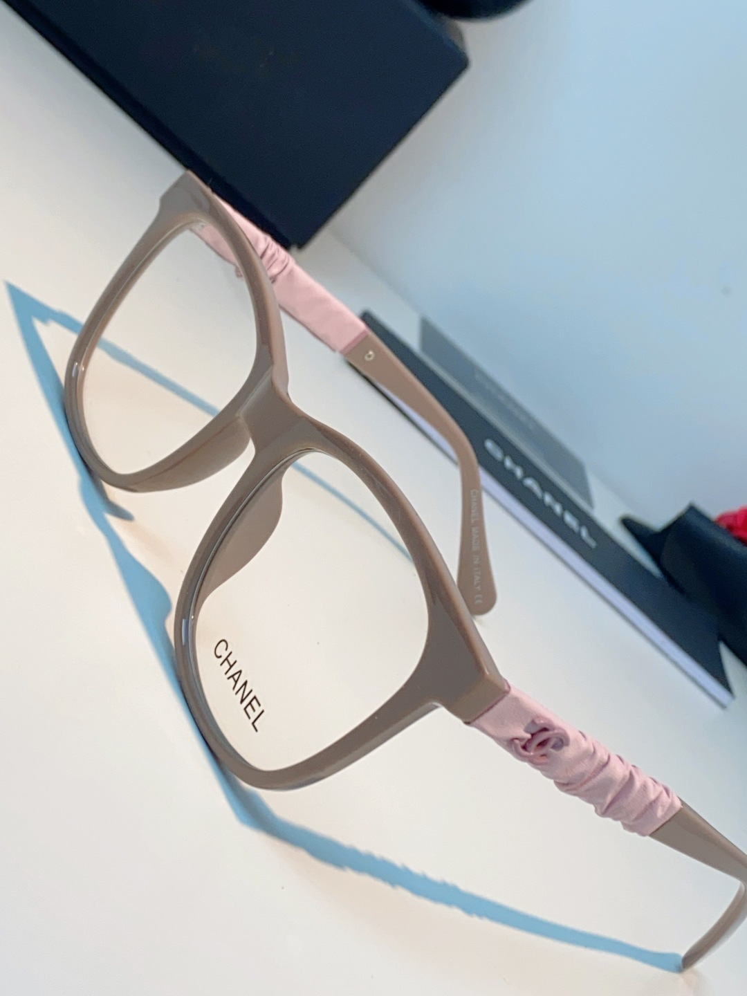 Chanel 香奈儿小红书富家千金高颜值眼镜框女皱褶皮素颜神器香槟咖近视眼镜架女士墨镜光学镜