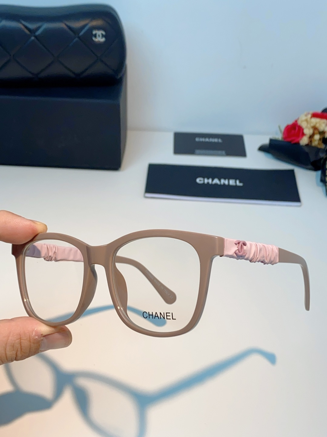 Chanel 香奈儿小红书富家千金高颜值眼镜框女皱褶皮素颜神器香槟咖近视眼镜架女士墨镜光学镜