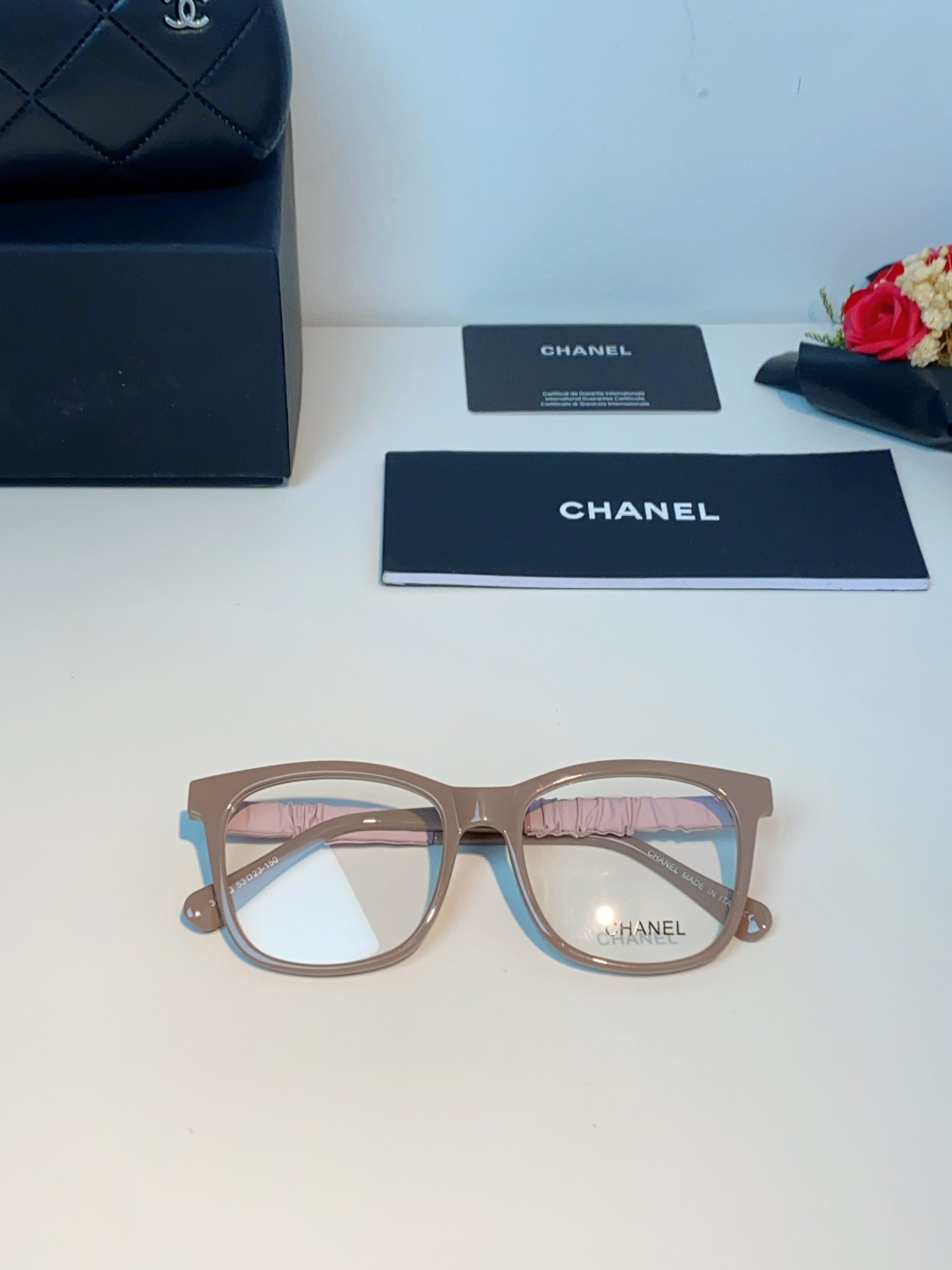 Chanel 香奈儿小红书富家千金高颜值眼镜框女皱褶皮素颜神器香槟咖近视眼镜架女士墨镜光学镜