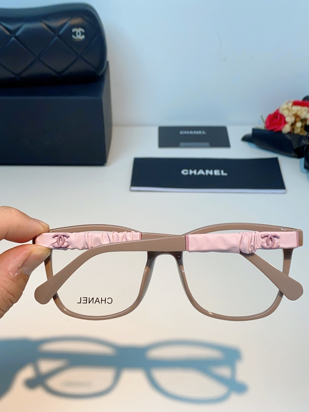 Chanel 香奈儿小红书富家千金高颜值眼镜框女皱褶皮素颜神器香槟咖近视眼镜架女士墨镜光学镜