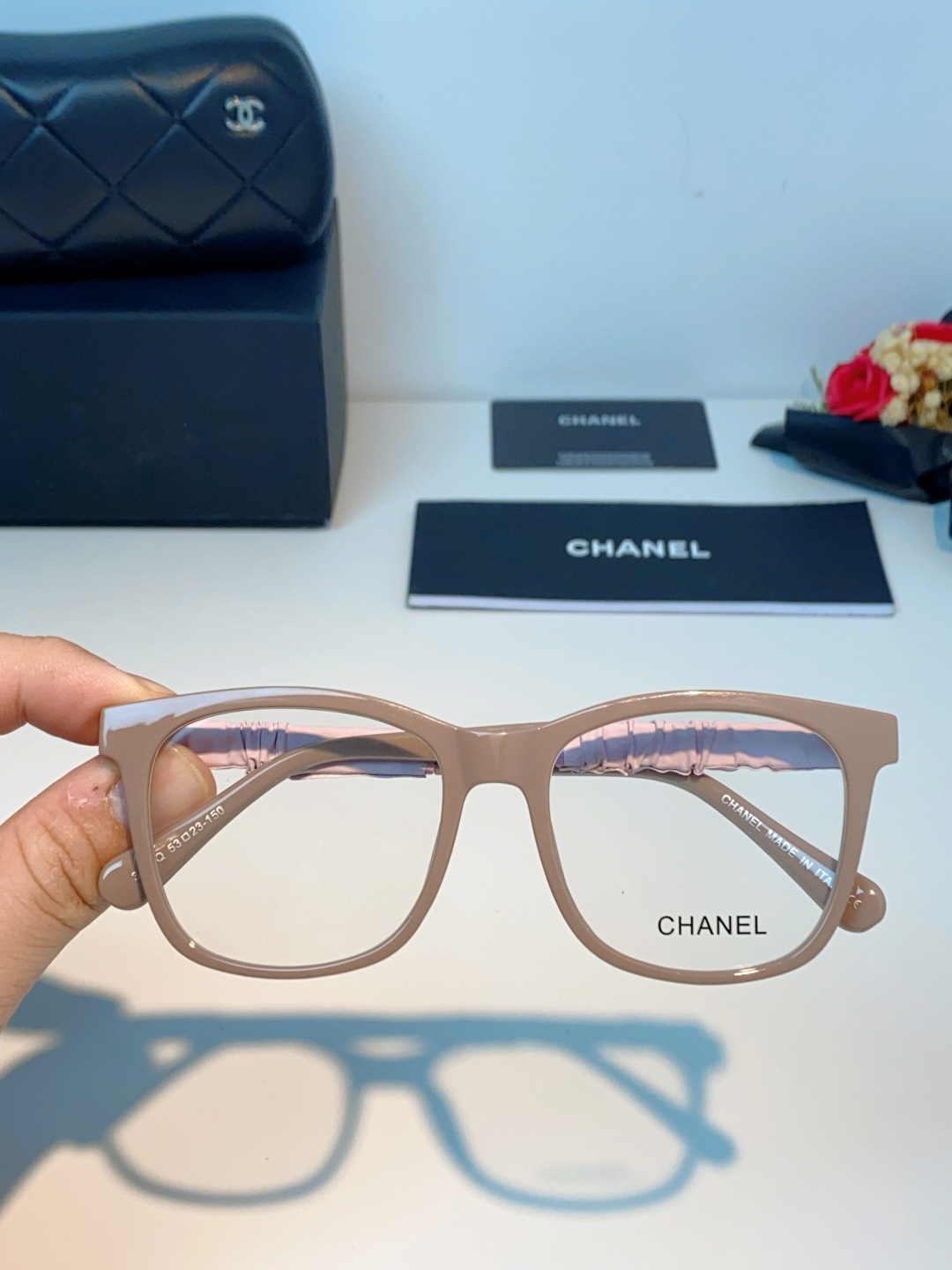 Chanel 香奈儿小红书富家千金高颜值眼镜框女皱褶皮素颜神器香槟咖近视眼镜架女士墨镜光学镜