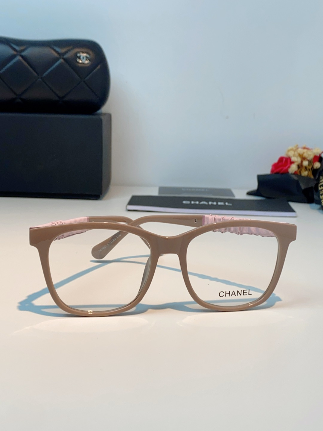 Chanel 香奈儿小红书富家千金高颜值眼镜框女皱褶皮素颜神器香槟咖近视眼镜架女士墨镜光学镜