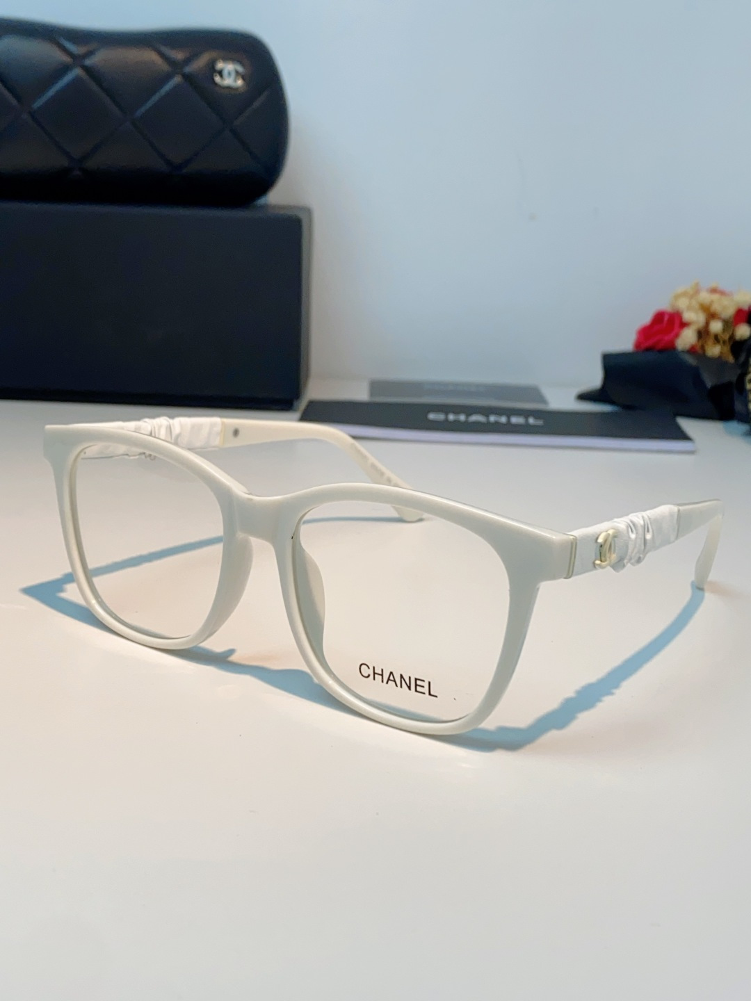 Chanel 香奈儿小红书富家千金高颜值眼镜框女皱褶皮素颜神器香槟咖近视眼镜架女士墨镜光学镜