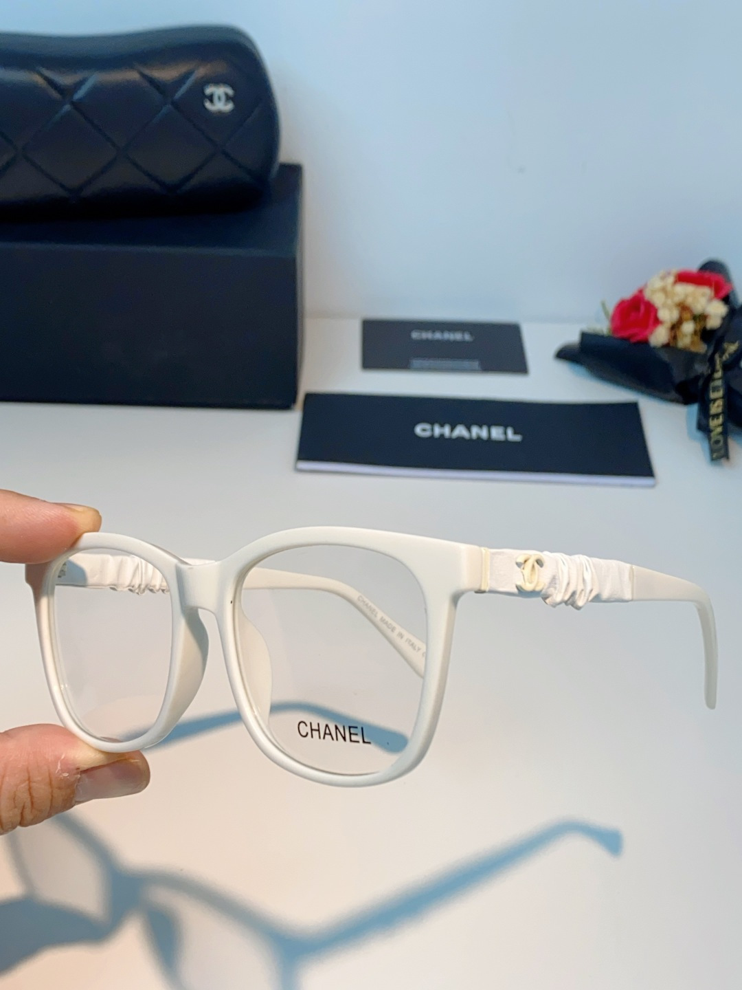 Chanel 香奈儿小红书富家千金高颜值眼镜框女皱褶皮素颜神器香槟咖近视眼镜架女士墨镜光学镜