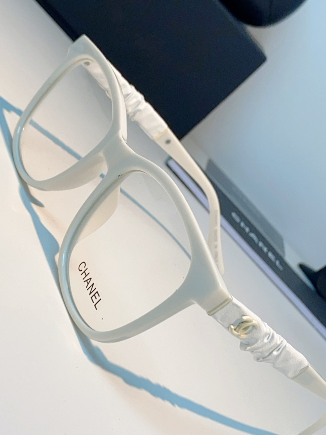 Chanel 香奈儿小红书富家千金高颜值眼镜框女皱褶皮素颜神器香槟咖近视眼镜架女士墨镜光学镜