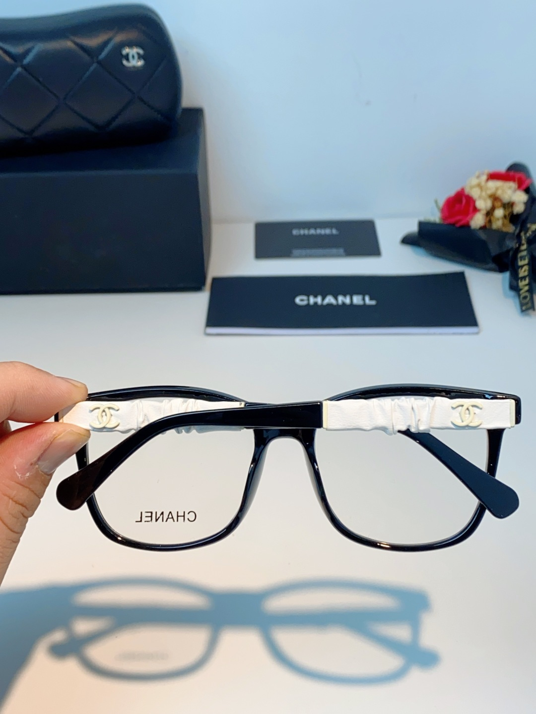 Chanel 香奈儿小红书富家千金高颜值眼镜框女皱褶皮素颜神器香槟咖近视眼镜架女士墨镜光学镜