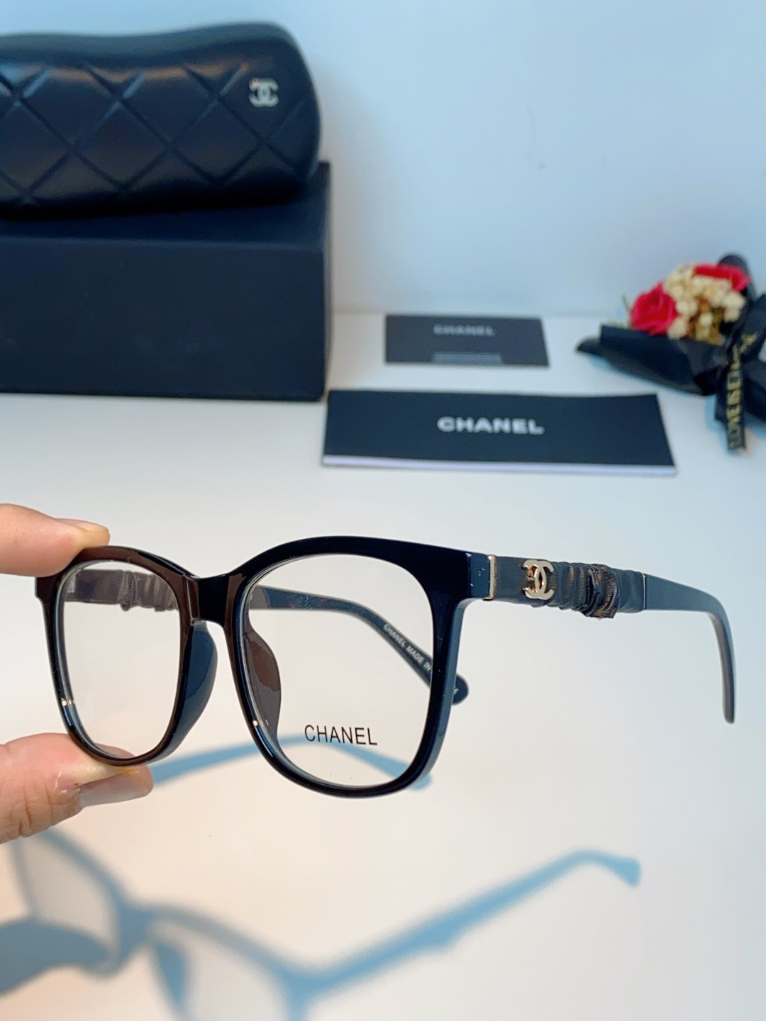 Chanel 香奈儿小红书富家千金高颜值眼镜框女皱褶皮素颜神器香槟咖近视眼镜架女士墨镜光学镜