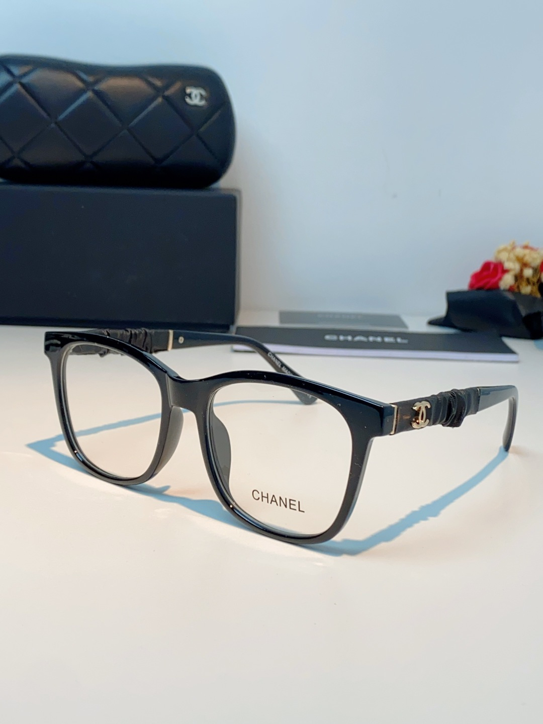 Chanel 香奈儿小红书富家千金高颜值眼镜框女皱褶皮素颜神器香槟咖近视眼镜架女士墨镜光学镜