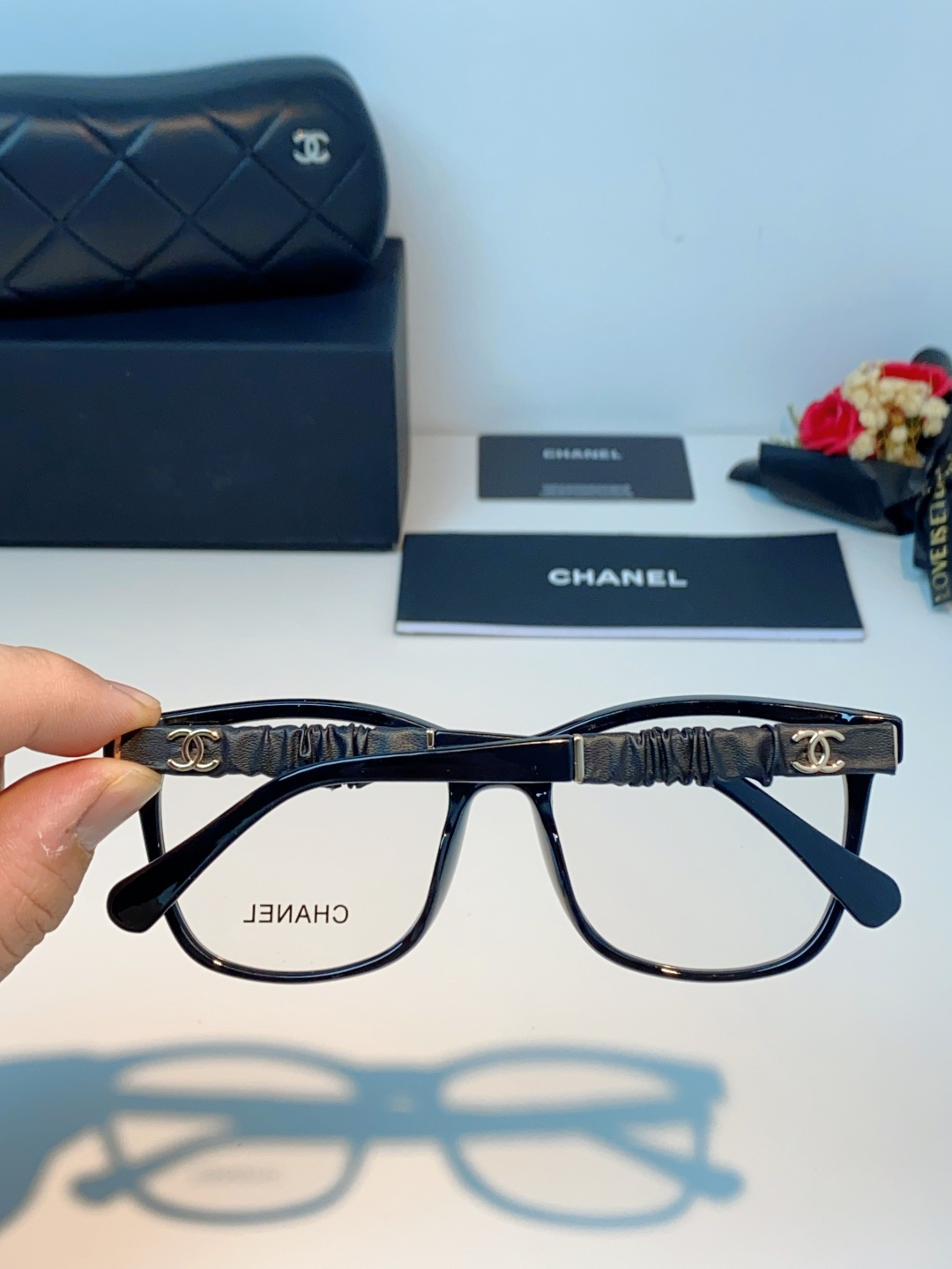 Chanel 香奈儿小红书富家千金高颜值眼镜框女皱褶皮素颜神器香槟咖近视眼镜架女士墨镜光学镜