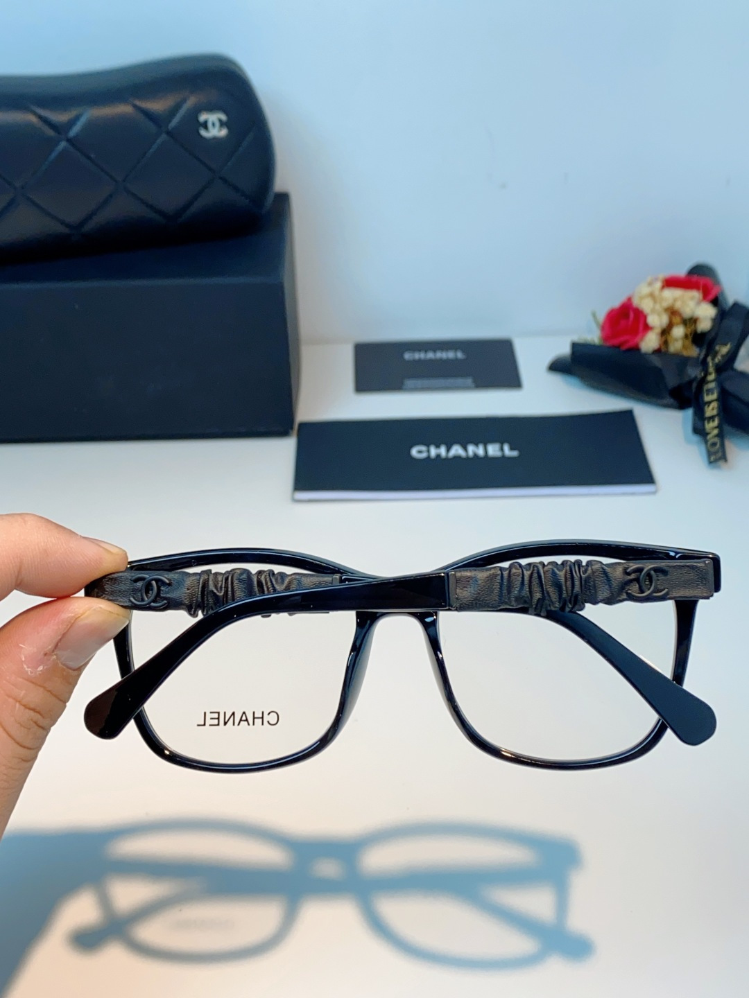 Chanel 香奈儿小红书富家千金高颜值眼镜框女皱褶皮素颜神器香槟咖近视眼镜架女士墨镜光学镜