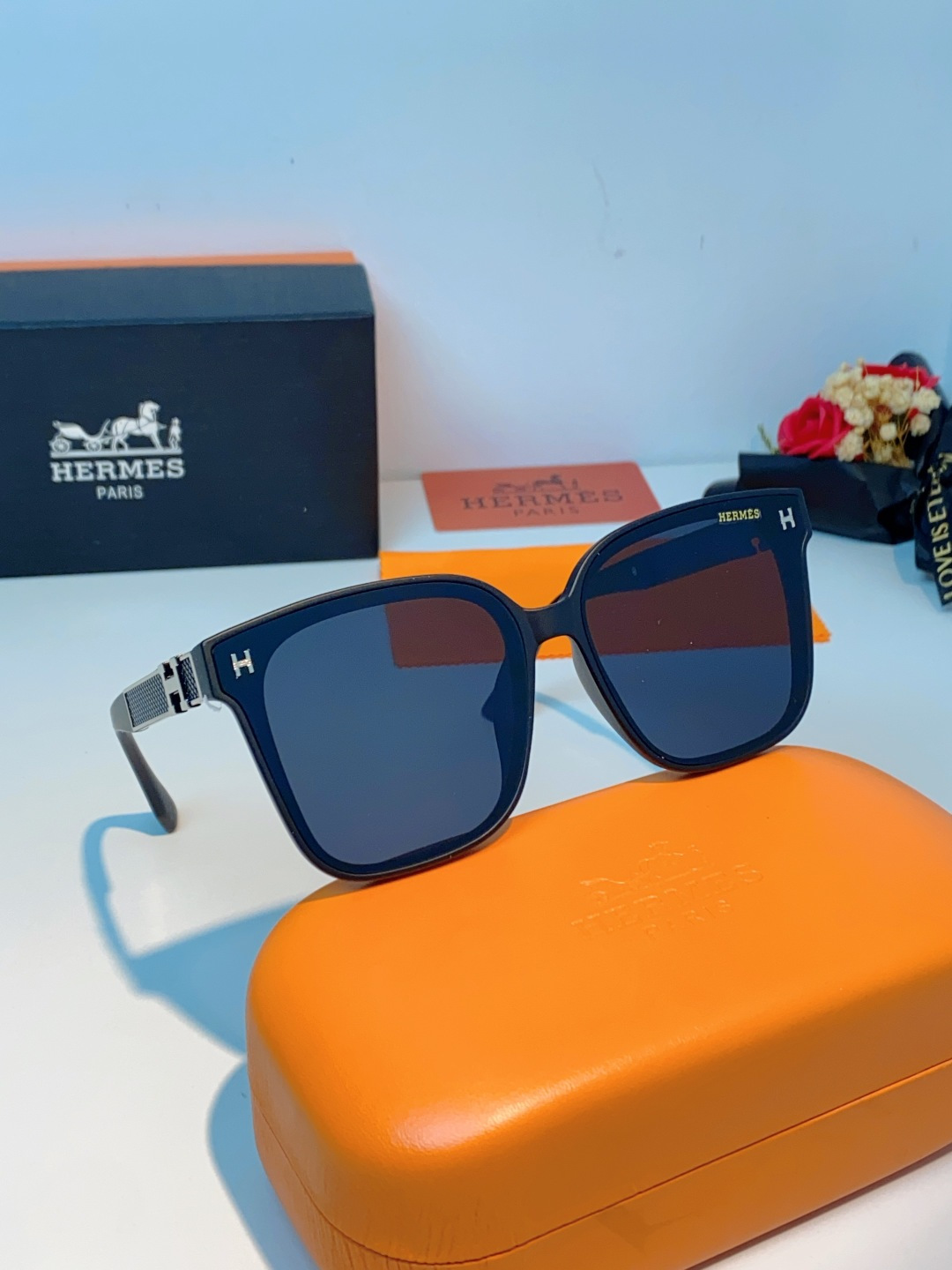 Hermes爱马仕 2026新款高级感墨镜女个性方圆脸海边防紫外线太阳镜登山徒步防晒眼镜 男女通用