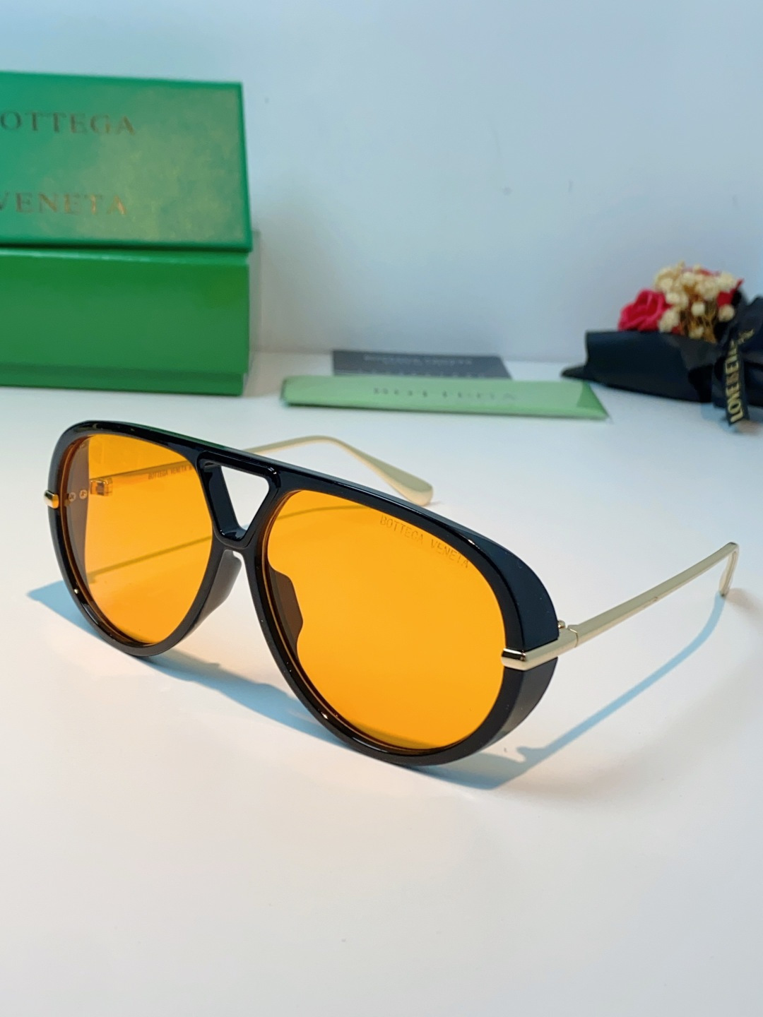 BottegaVeneta宝缇嘉 ,2026新款飞行员式太阳眼镜蛤蟆板材金属瘦脸大框防紫外线墨镜