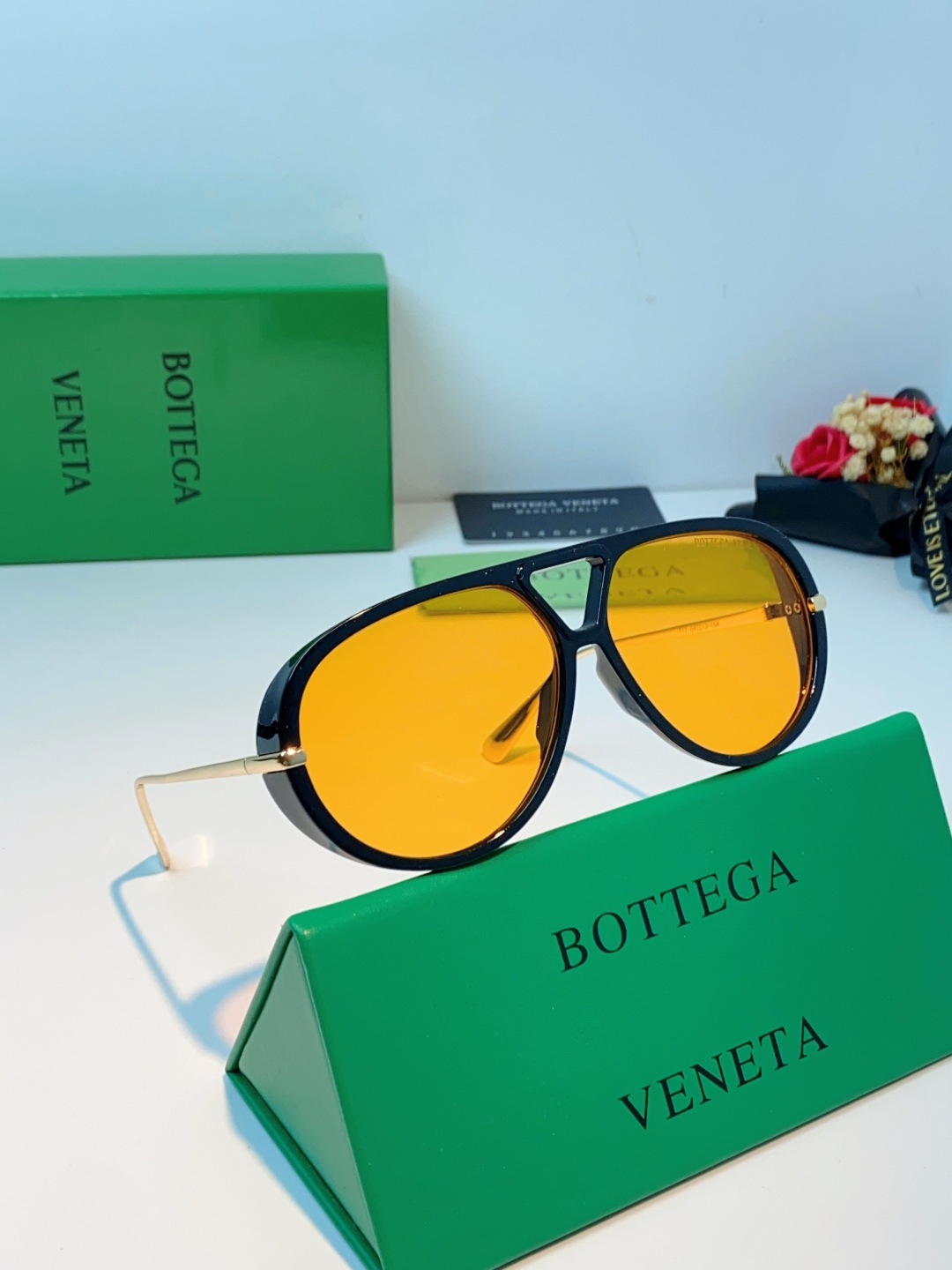 BottegaVeneta宝缇嘉 ,2026新款飞行员式太阳眼镜蛤蟆板材金属瘦脸大框防紫外线墨镜