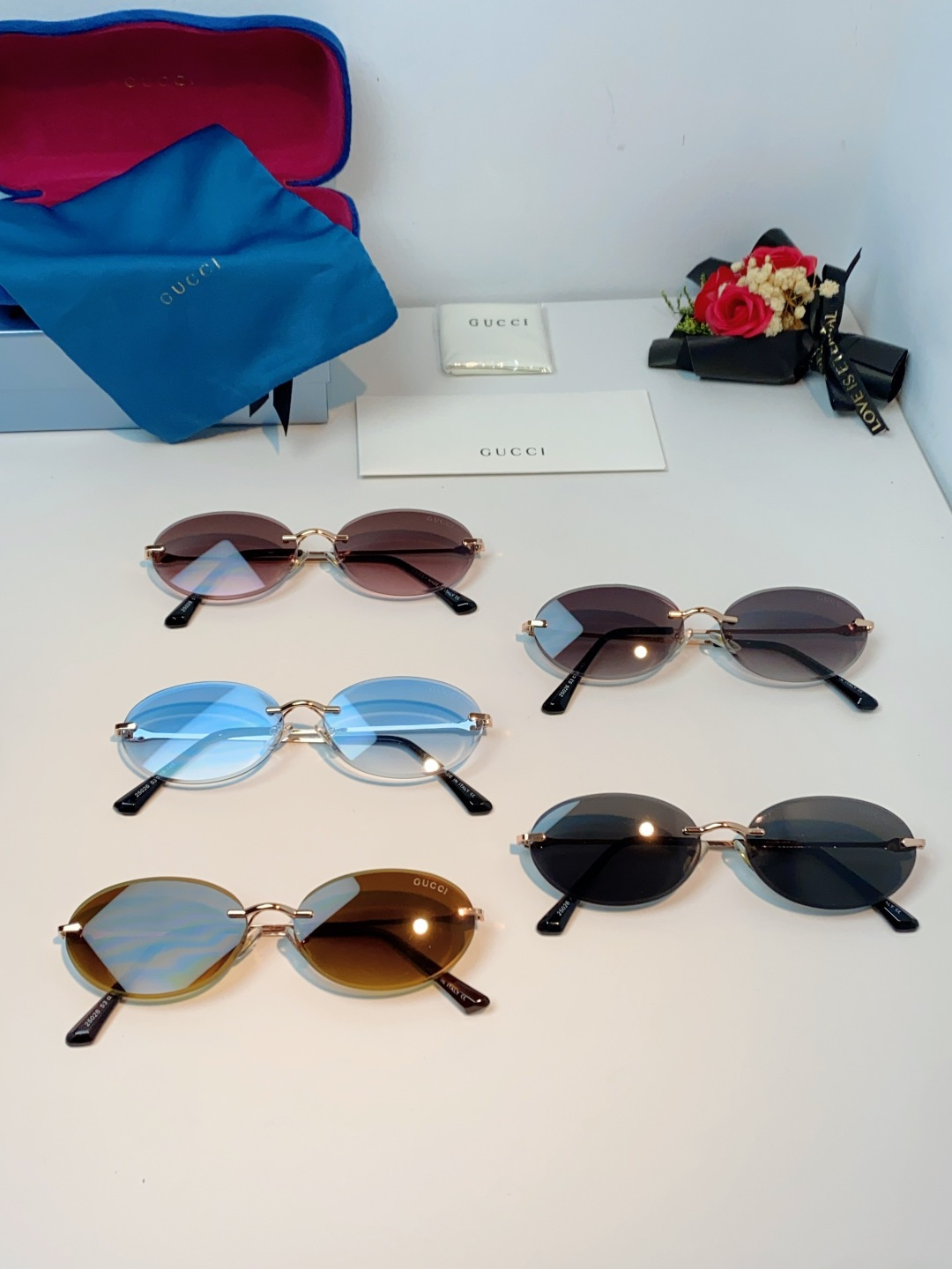 Gucci古奇 2026新款小圆框无框墨镜高级感太阳镜显脸小时尚防紫外线太阳眼镜 男女通用