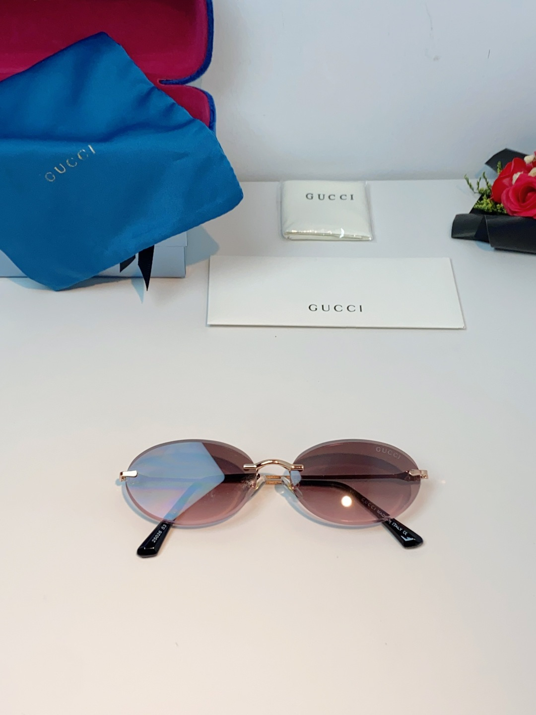 Gucci古奇 2026新款小圆框无框墨镜高级感太阳镜显脸小时尚防紫外线太阳眼镜 男女通用