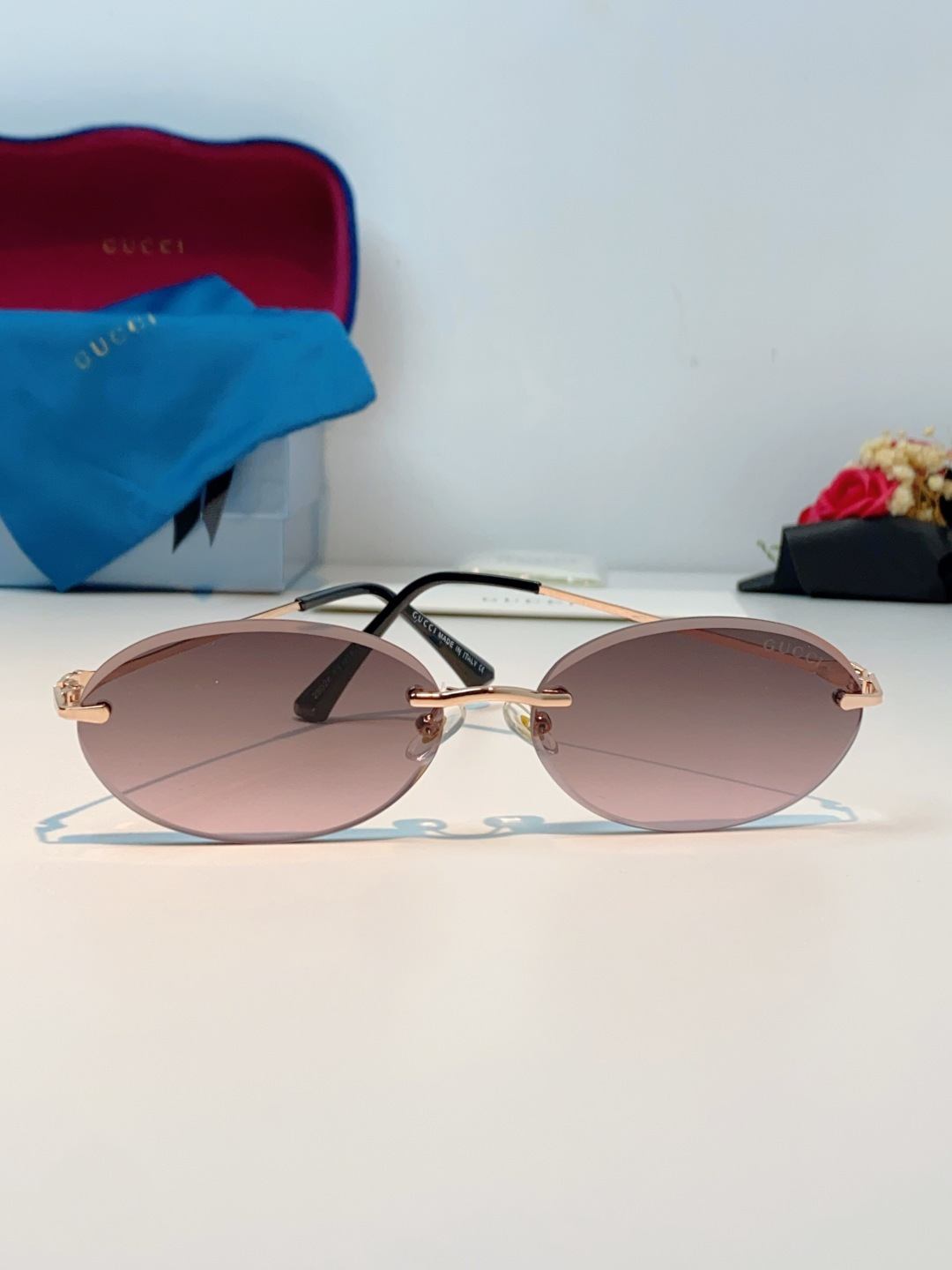 Gucci古奇 2026新款小圆框无框墨镜高级感太阳镜显脸小时尚防紫外线太阳眼镜 男女通用