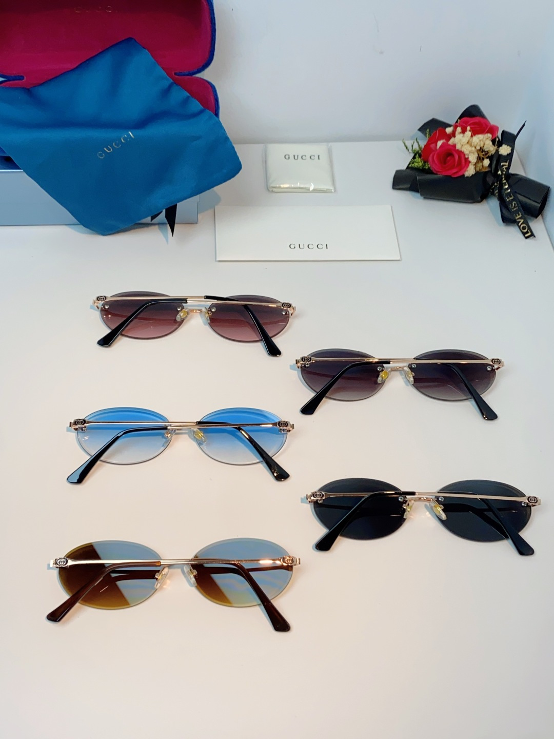 Gucci古奇 2026新款小圆框无框墨镜高级感太阳镜显脸小时尚防紫外线太阳眼镜 男女通用