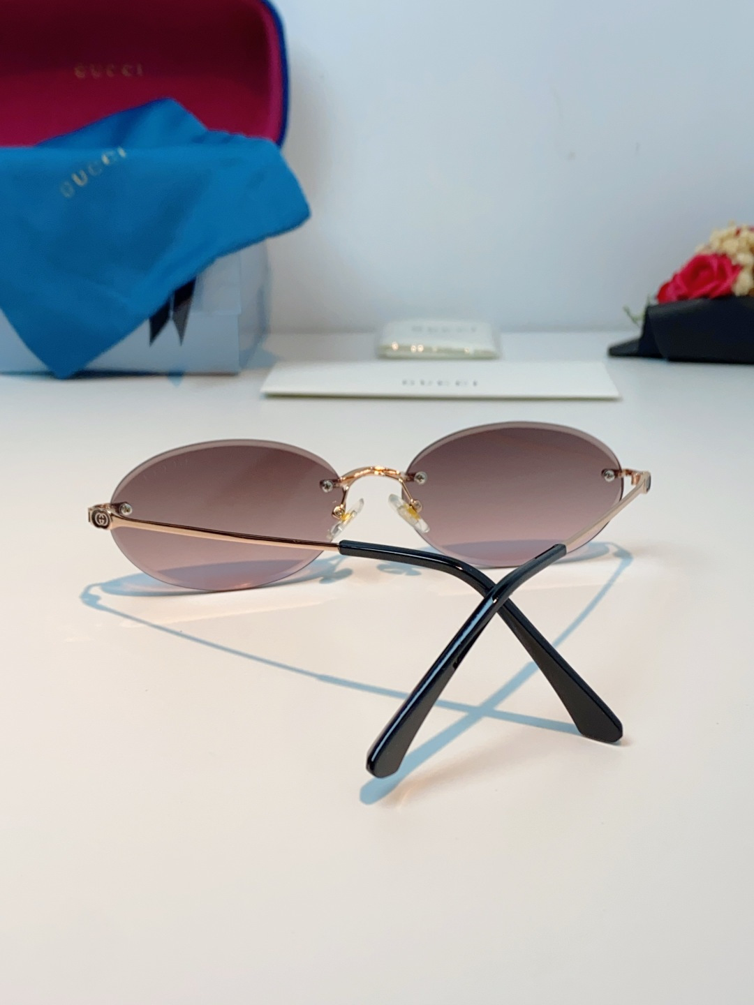 Gucci古奇 2026新款小圆框无框墨镜高级感太阳镜显脸小时尚防紫外线太阳眼镜 男女通用