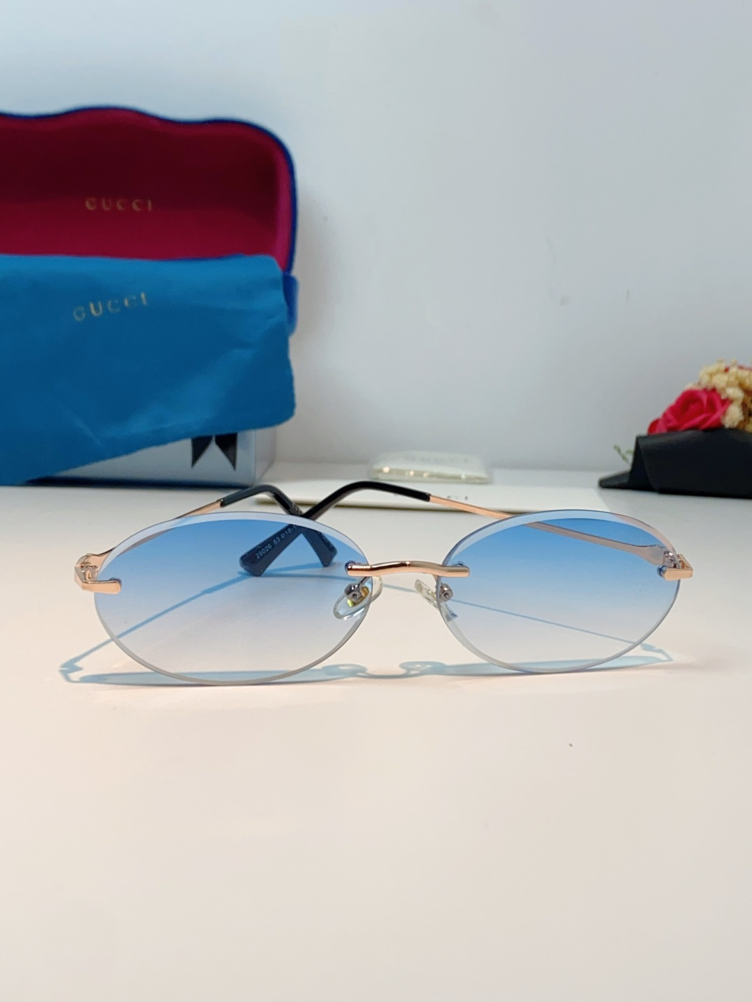 Gucci古奇 2026新款小圆框无框墨镜高级感太阳镜显脸小时尚防紫外线太阳眼镜 男女通用