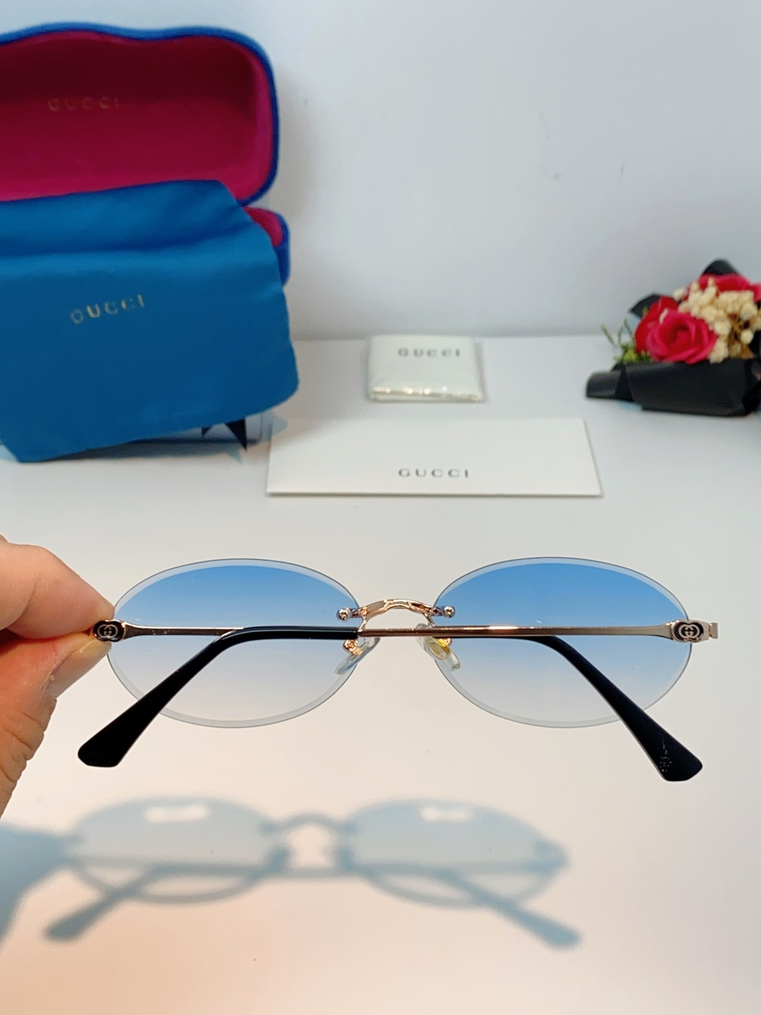 Gucci古奇 2026新款小圆框无框墨镜高级感太阳镜显脸小时尚防紫外线太阳眼镜 男女通用