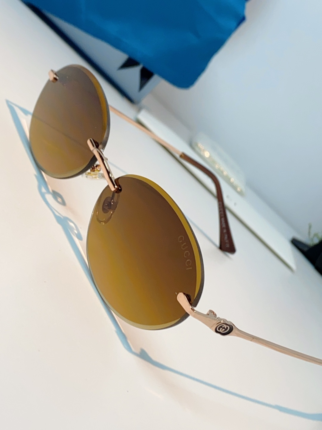 Gucci古奇 2026新款小圆框无框墨镜高级感太阳镜显脸小时尚防紫外线太阳眼镜 男女通用