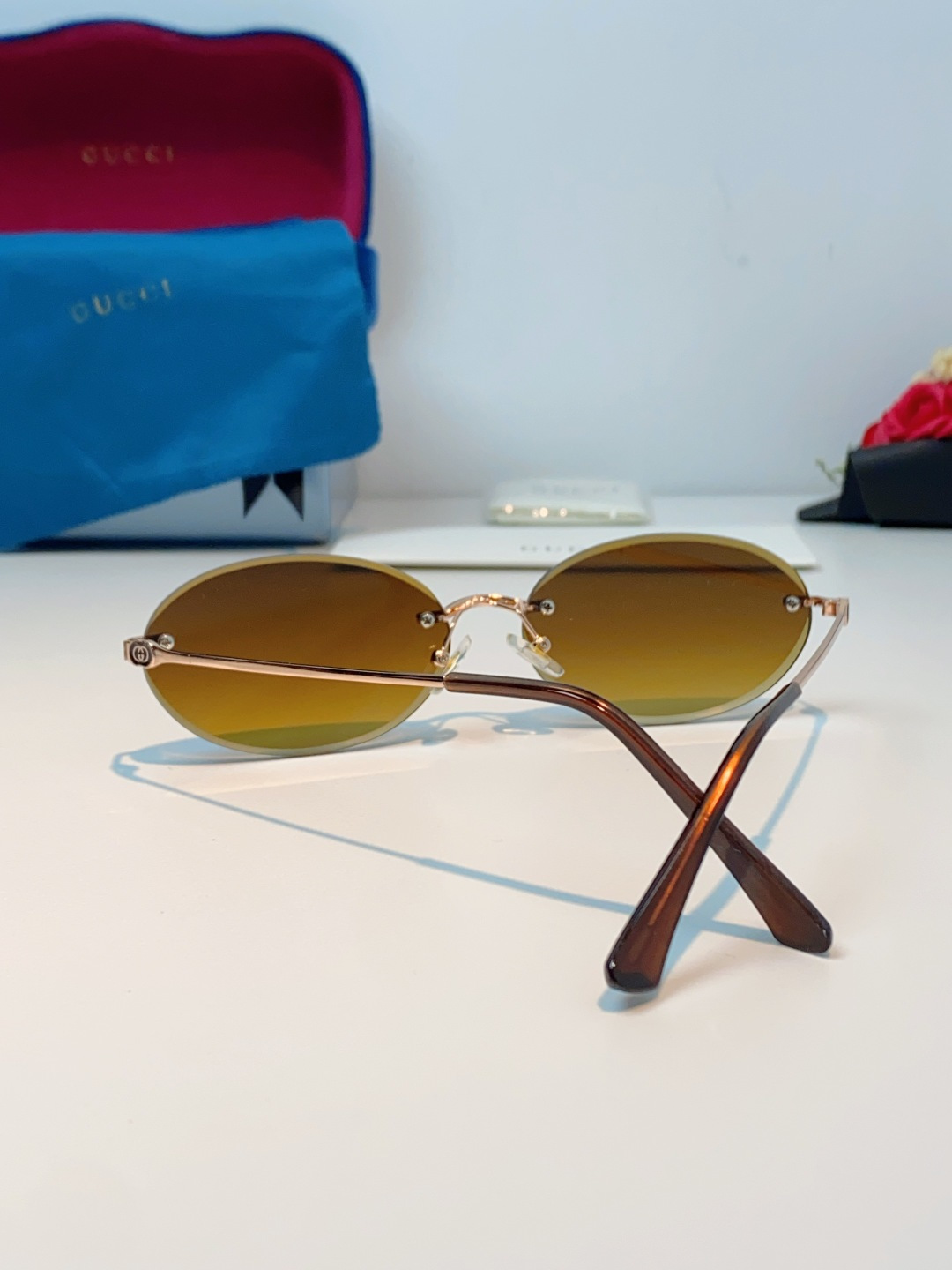 Gucci古奇 2026新款小圆框无框墨镜高级感太阳镜显脸小时尚防紫外线太阳眼镜 男女通用