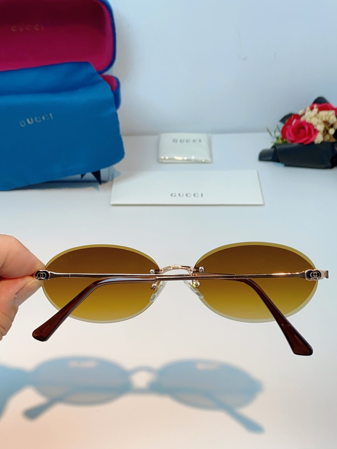 Gucci古奇 2026新款小圆框无框墨镜高级感太阳镜显脸小时尚防紫外线太阳眼镜 男女通用