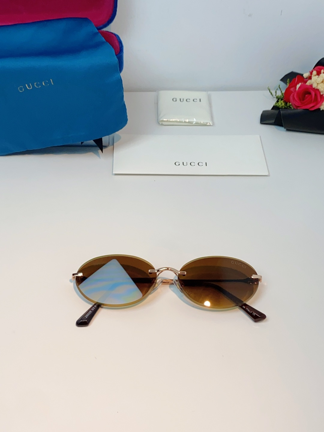 Gucci古奇 2026新款小圆框无框墨镜高级感太阳镜显脸小时尚防紫外线太阳眼镜 男女通用