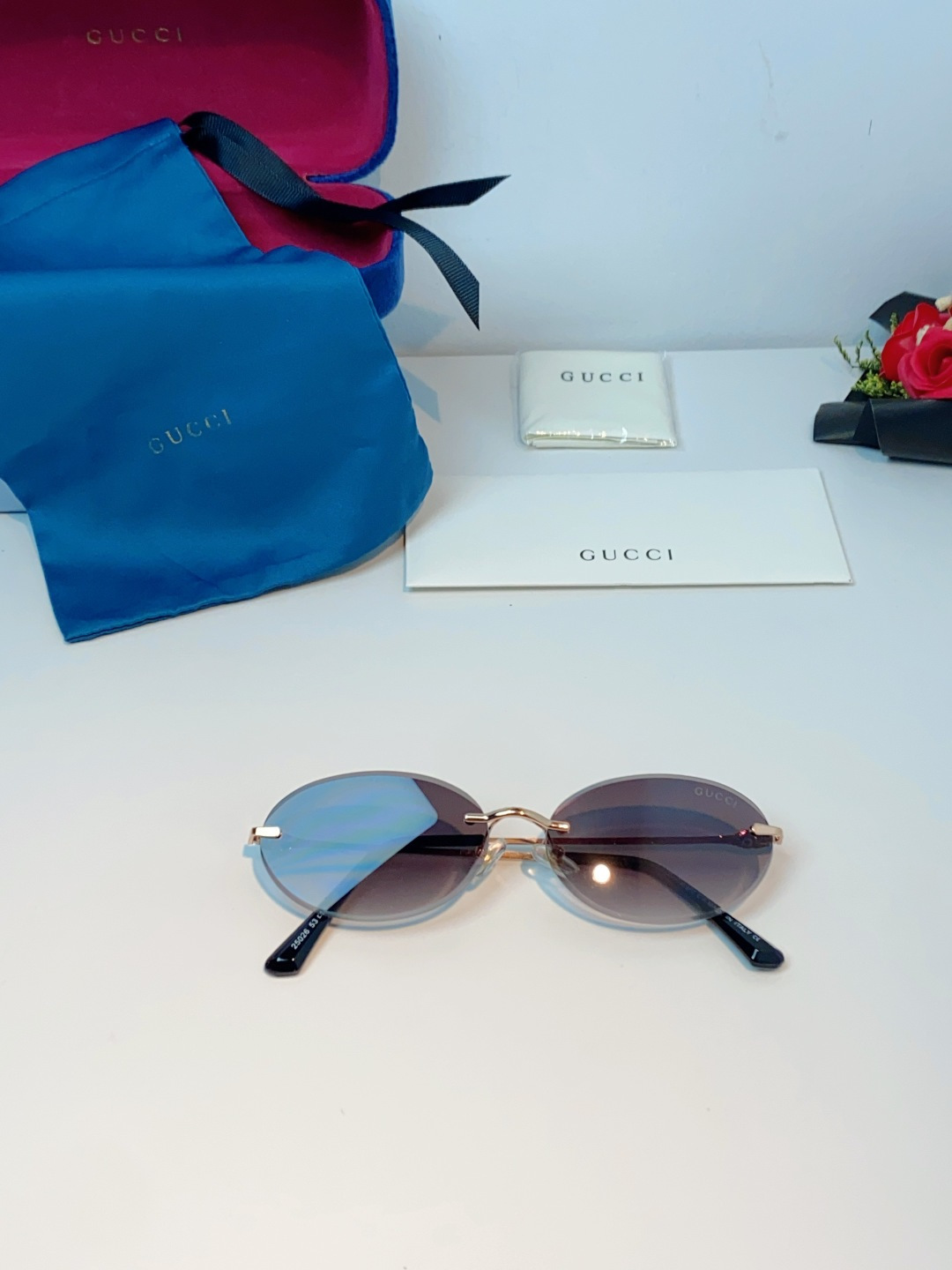 Gucci古奇 2026新款小圆框无框墨镜高级感太阳镜显脸小时尚防紫外线太阳眼镜 男女通用