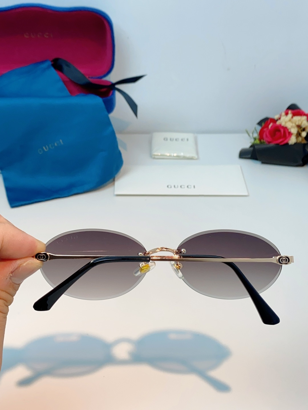 Gucci古奇 2026新款小圆框无框墨镜高级感太阳镜显脸小时尚防紫外线太阳眼镜 男女通用