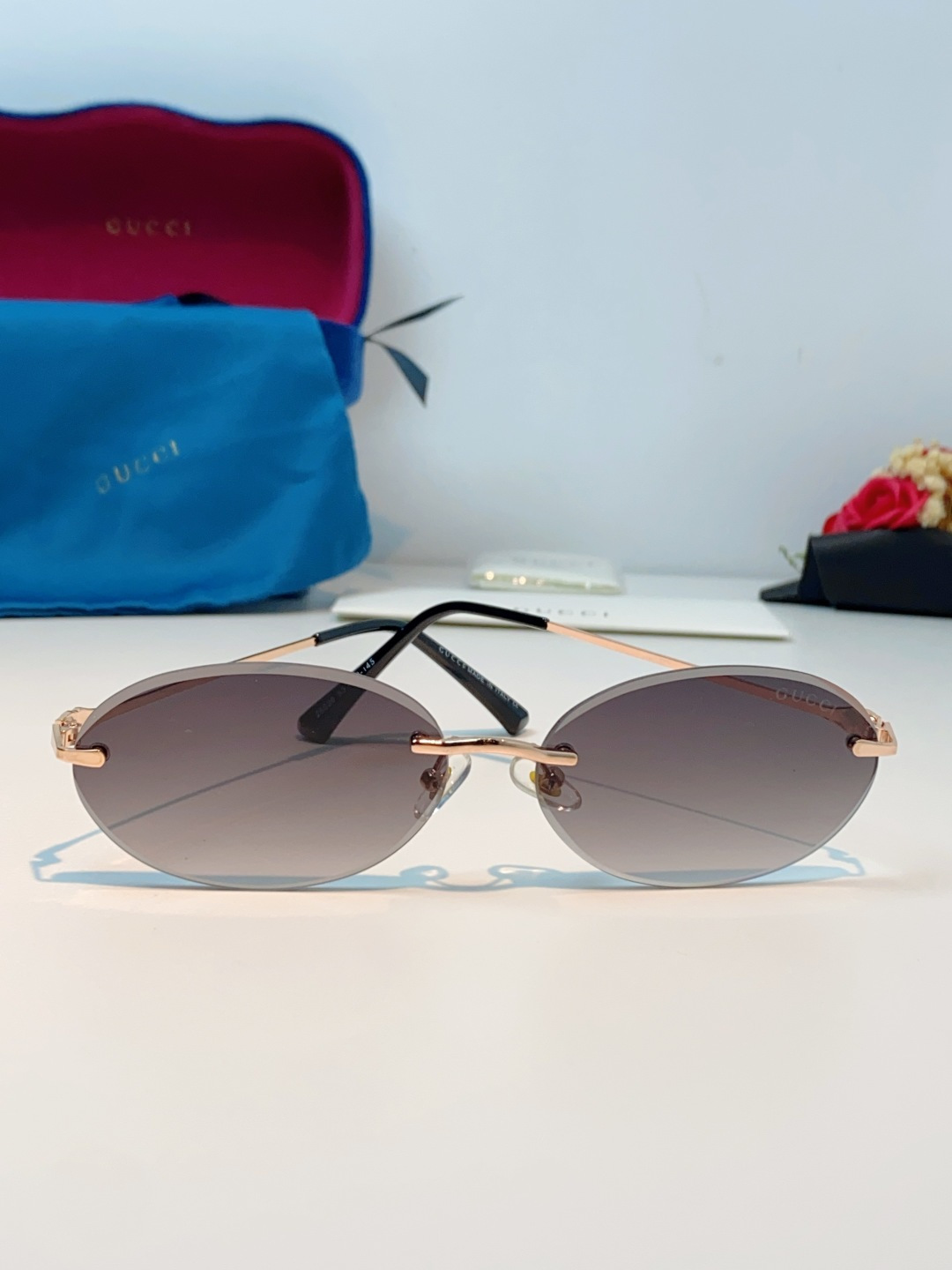 Gucci古奇 2026新款小圆框无框墨镜高级感太阳镜显脸小时尚防紫外线太阳眼镜 男女通用