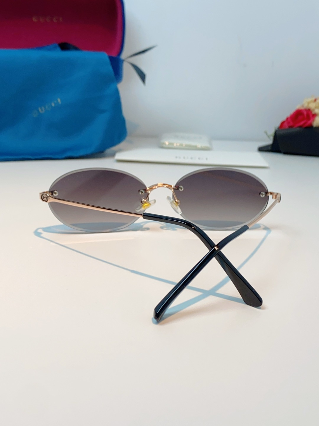 Gucci古奇 2026新款小圆框无框墨镜高级感太阳镜显脸小时尚防紫外线太阳眼镜 男女通用