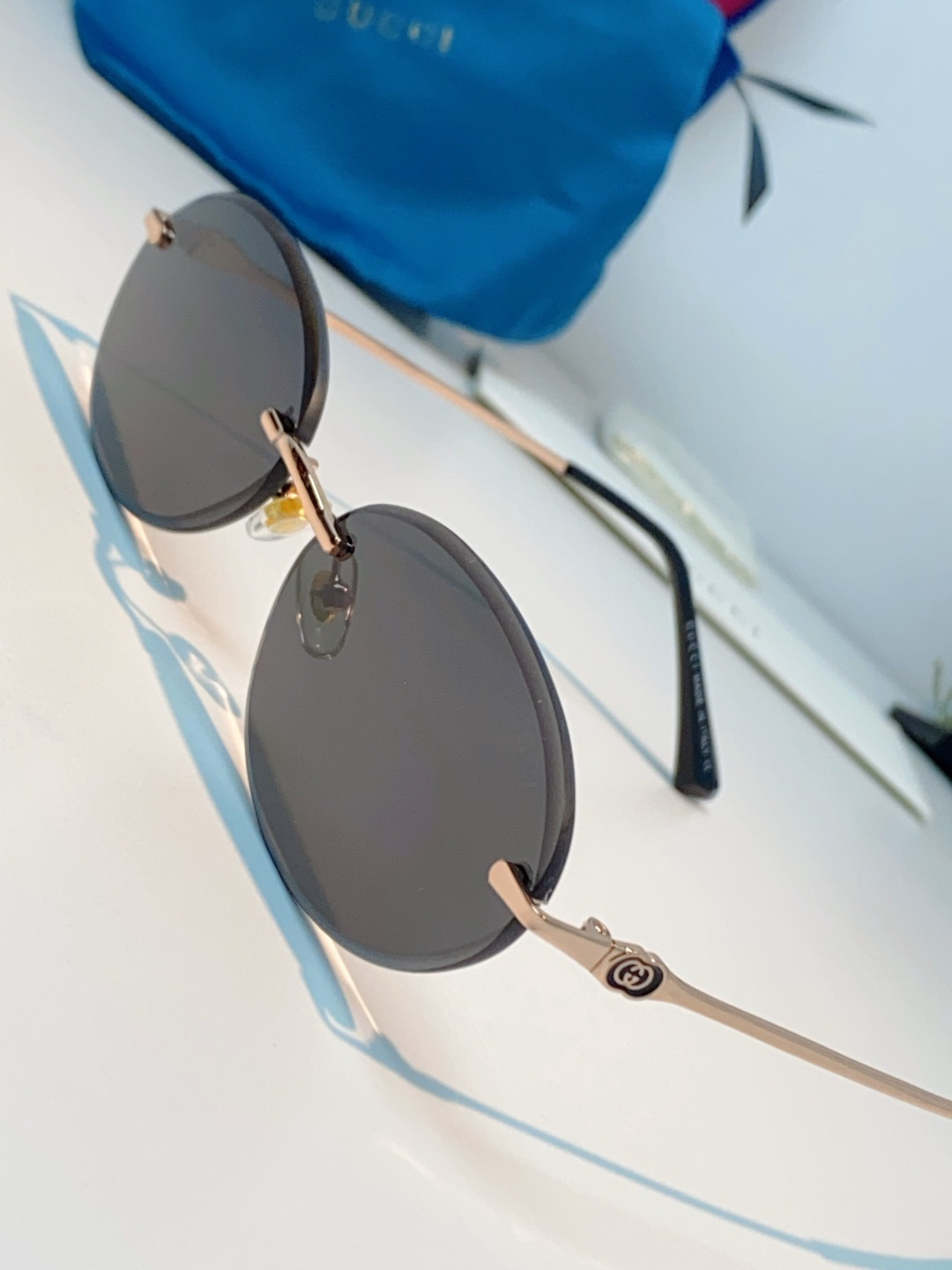Gucci古奇 2026新款小圆框无框墨镜高级感太阳镜显脸小时尚防紫外线太阳眼镜 男女通用