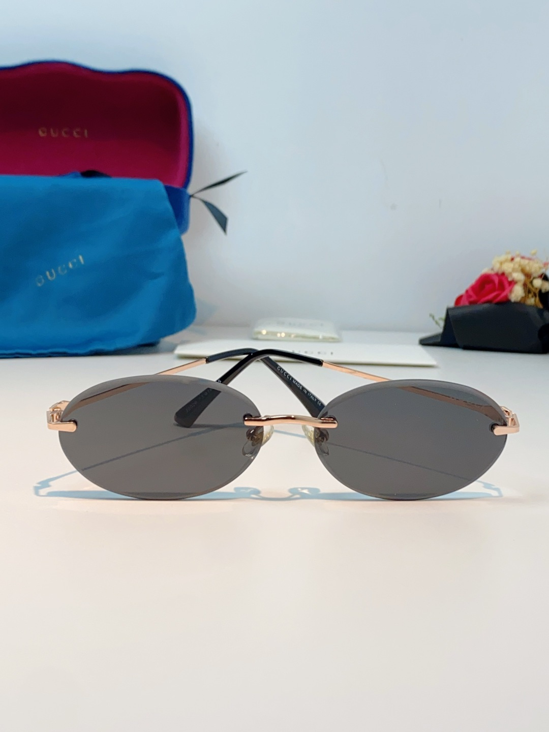 Gucci古奇 2026新款小圆框无框墨镜高级感太阳镜显脸小时尚防紫外线太阳眼镜 男女通用
