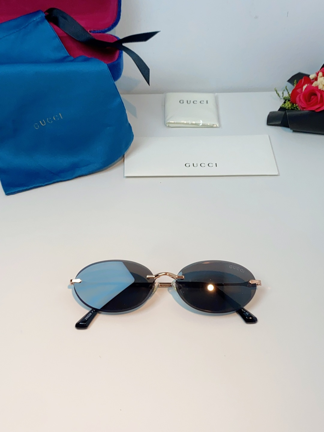 Gucci古奇 2026新款小圆框无框墨镜高级感太阳镜显脸小时尚防紫外线太阳眼镜 男女通用