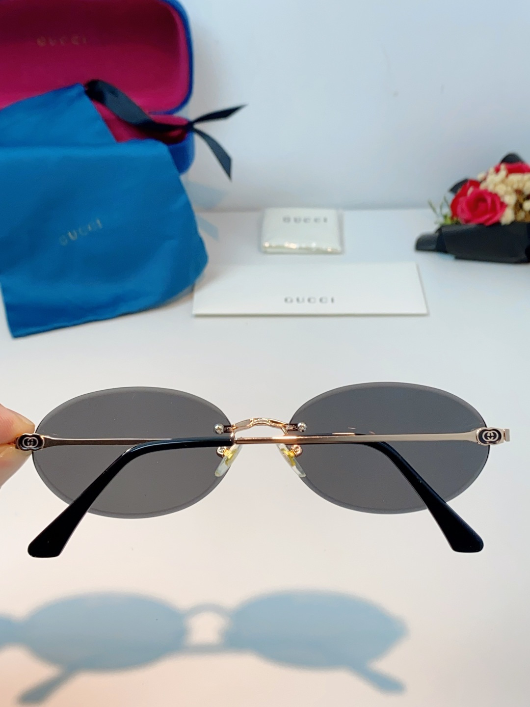 Gucci古奇 2026新款小圆框无框墨镜高级感太阳镜显脸小时尚防紫外线太阳眼镜 男女通用