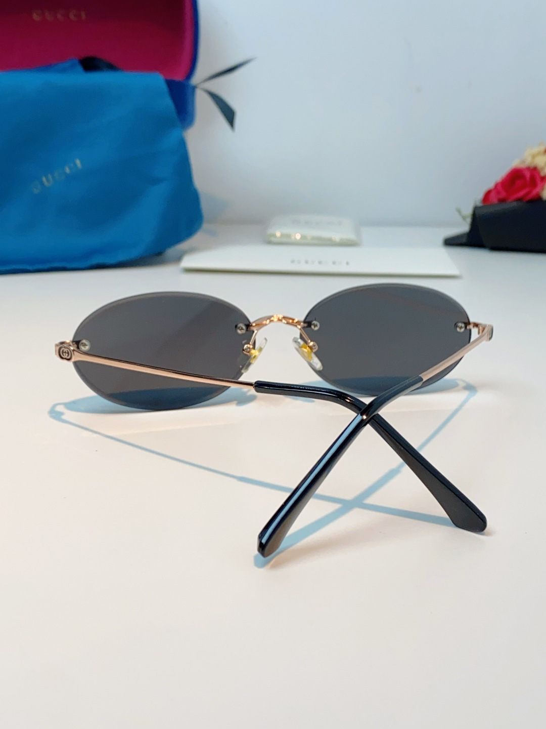 Gucci古奇 2026新款小圆框无框墨镜高级感太阳镜显脸小时尚防紫外线太阳眼镜 男女通用