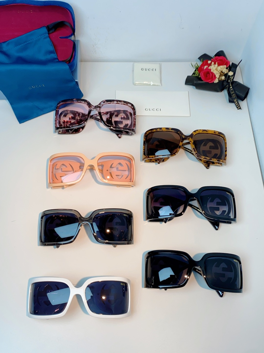 Gucci古奇 2026新款欧美风方形大框太阳眼镜1899S男女通用时尚显脸小遮阳墨镜镶钻 男女通用