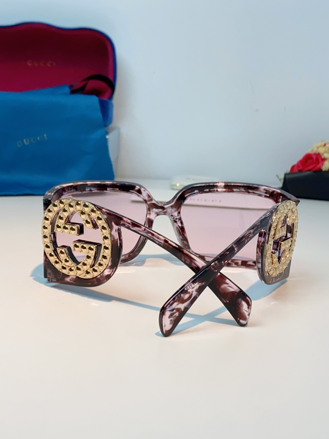 Gucci古奇 2026新款欧美风方形大框太阳眼镜1899S男女通用时尚显脸小遮阳墨镜镶钻 男女通用