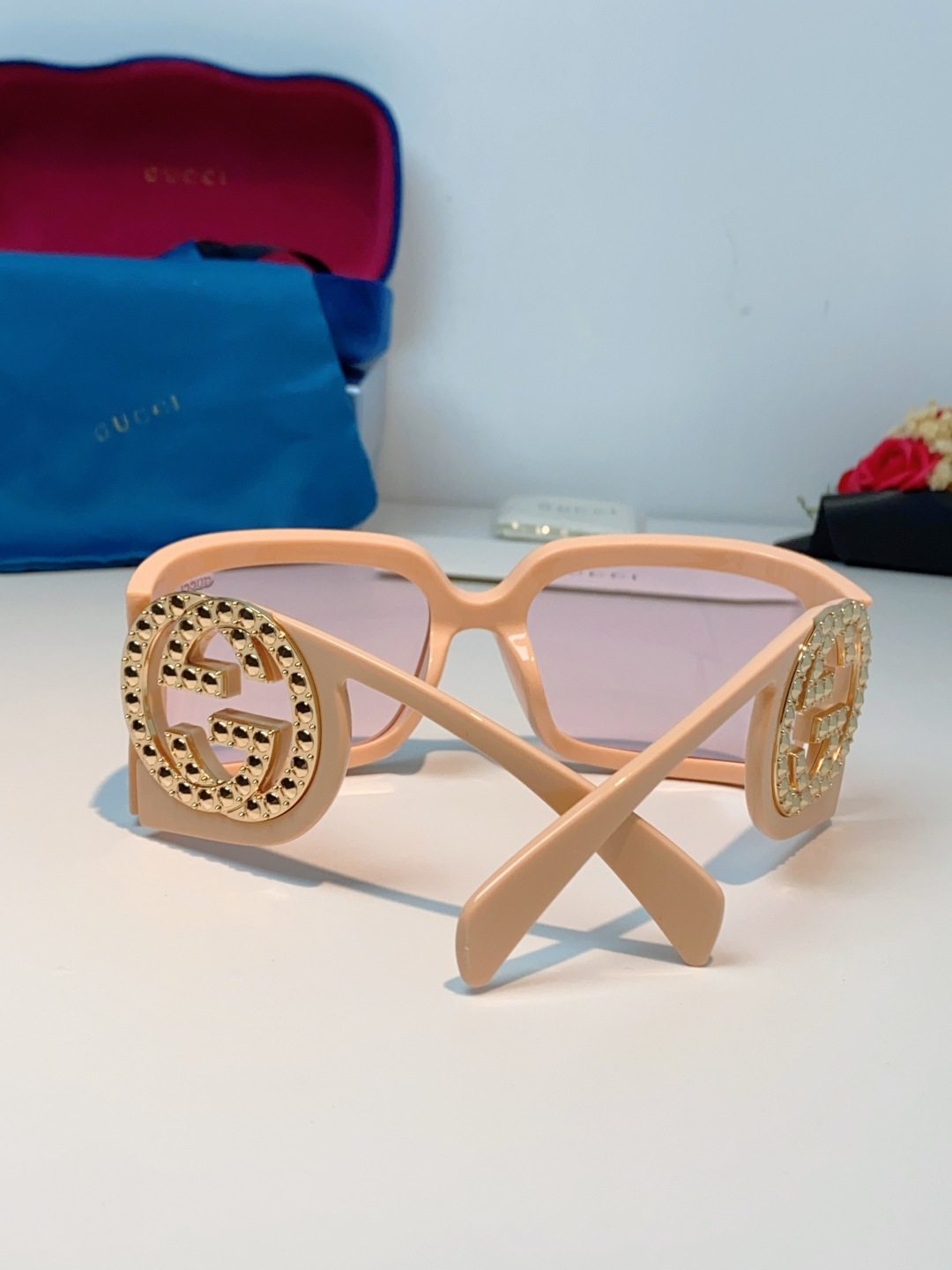 Gucci古奇 2026新款欧美风方形大框太阳眼镜1899S男女通用时尚显脸小遮阳墨镜镶钻 男女通用