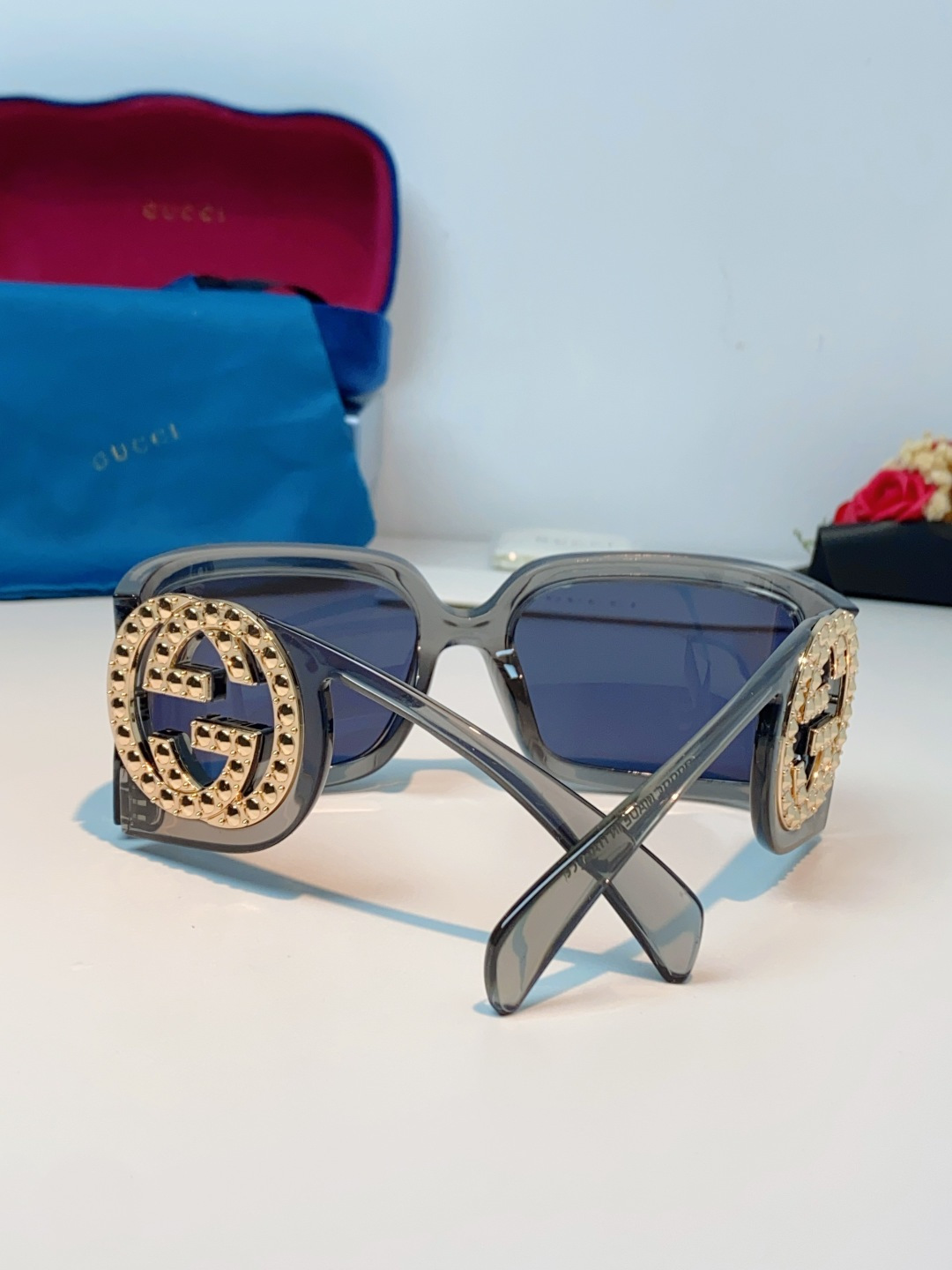 Gucci古奇 2026新款欧美风方形大框太阳眼镜1899S男女通用时尚显脸小遮阳墨镜镶钻 男女通用